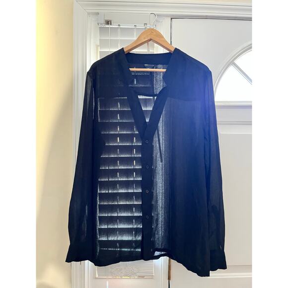 ASOS Designs Black Semi Sheer Notch V Neck Button Down Tunic Top Size XL - Picture 3 of 10